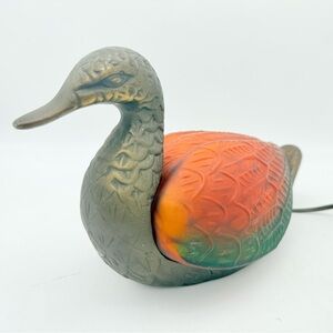 Vintage Mallard Duck Lamp | Amber Green Art Glass | Tiffany Style non functional
